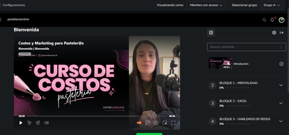 Plataforma del curso: módulo de bienvenida